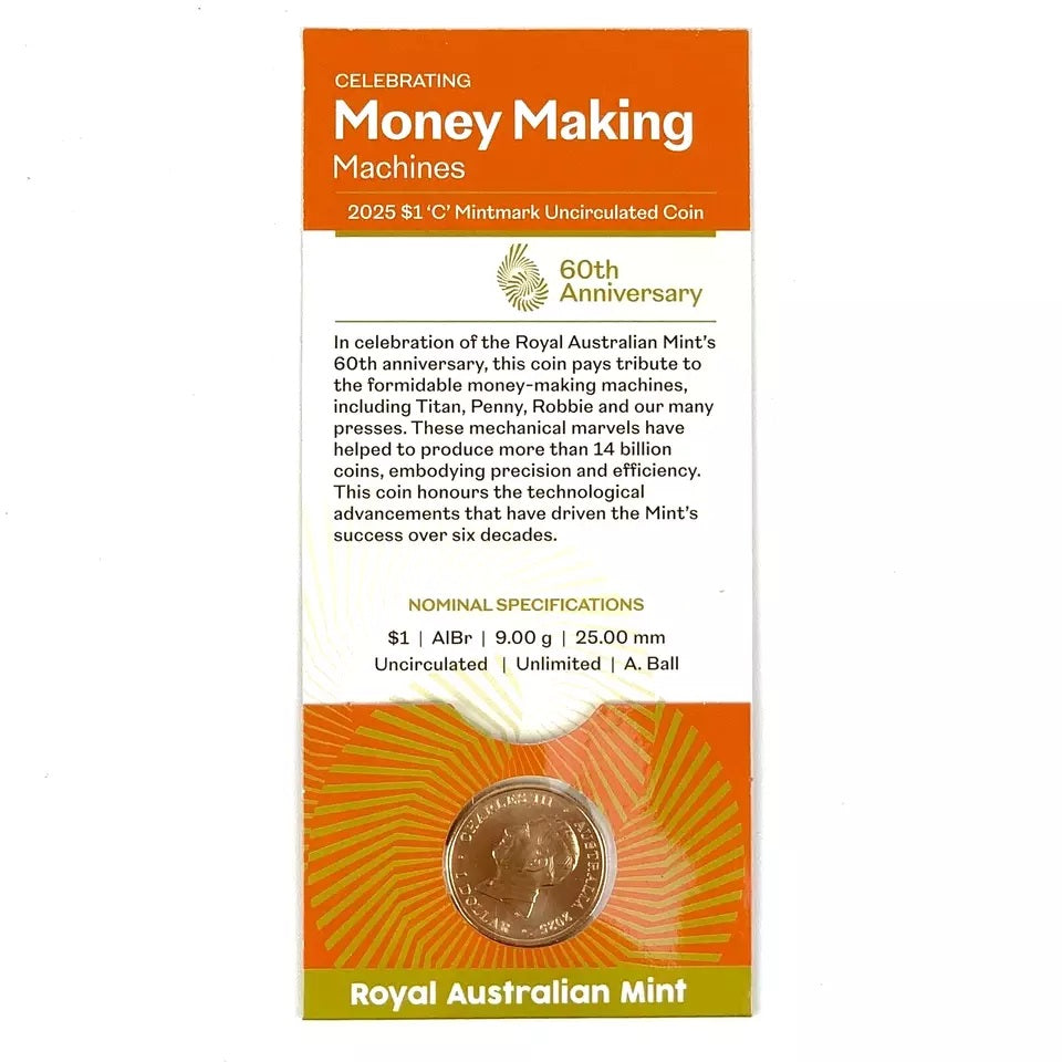 Australia 2025 $1 Royal Australia Mint 60th Anniversary' 'C' Mintmark Coin Set 5 x $1 Coins