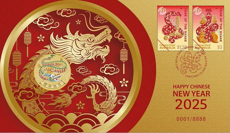 Tuvalua 2025 $1 HAPPY CHINESE NEW YEAR  Stamp and Coin Cover PNC PERTH MINT