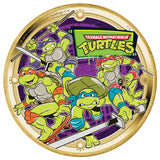 Gold-colored coin with Teenage Mutant Ninja Turtles design on a purple background