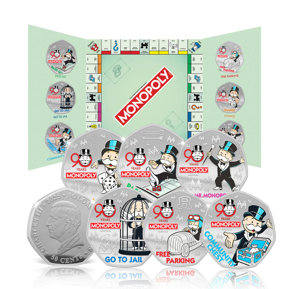 Monopoly collectible coins with game board design