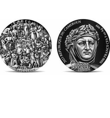 Cameroon 2023 5000 Francs DECAMERON Boccaccio 5 oz Antique Silver Coin