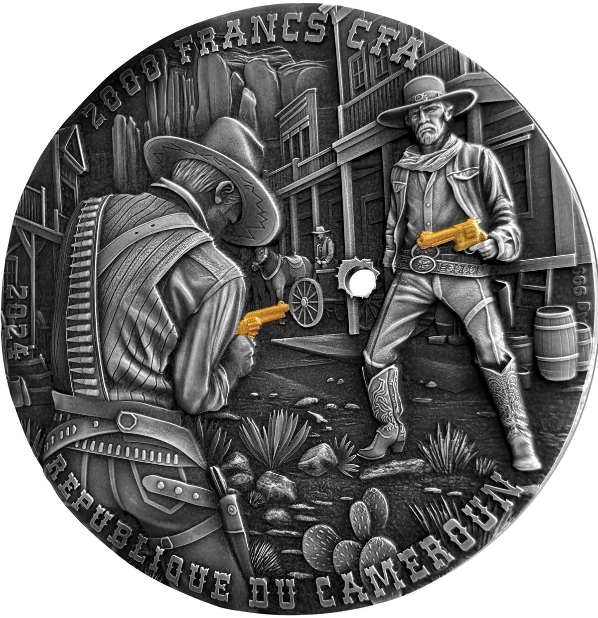 Cameroon 2024 3000 Francs CFA Cowboy Duel: Wild West Series - 2oz .999 Silver Coin High Relief