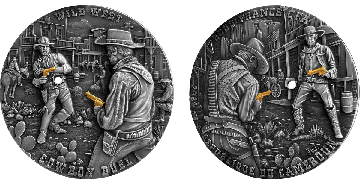 Cameroon 2024 3000 Francs CFA Cowboy Duel: Wild West Series - 2oz .999 Silver Coin High Relief