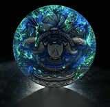 Decorative glass ball with blue and green colors on a black background