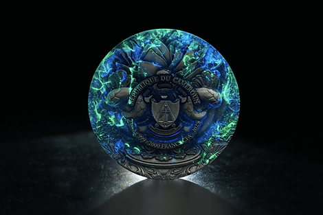 Decorative glass plate with intricate design and text on a dark background