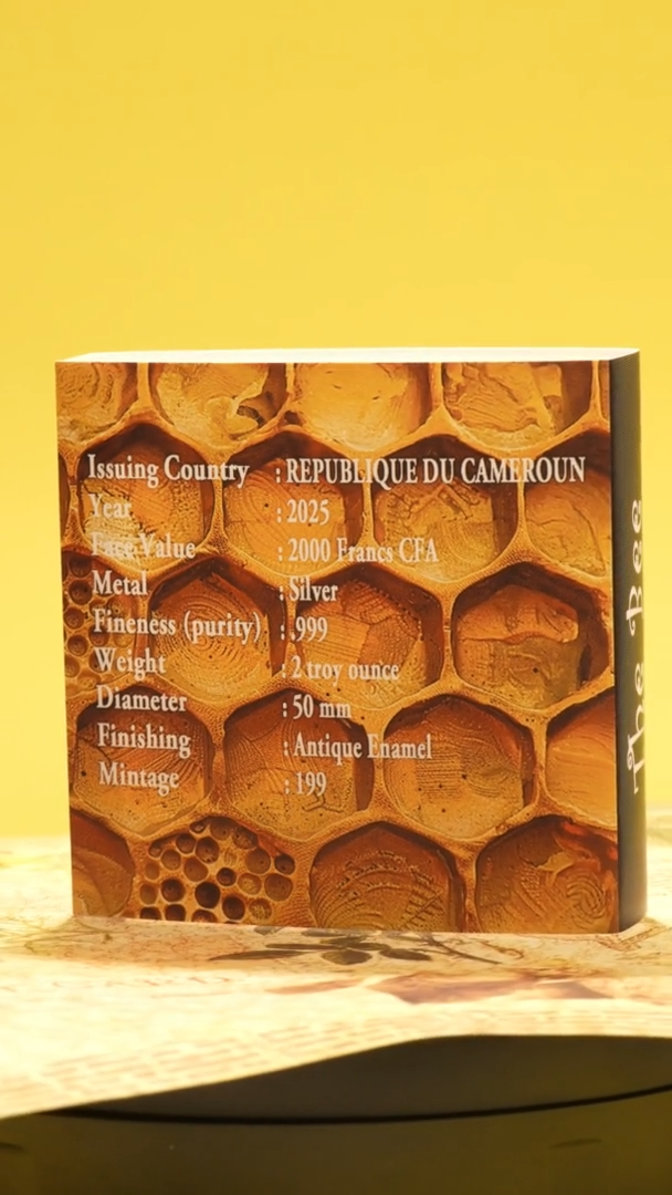 Cameroon 2025 2000 Francs CFA ThE BEE - 2 oz .999 High Relief Silver Coin 199 Minted