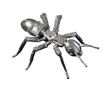 Mechanical Ant 3D .925 silver coin viewed from above at an angle, showing its mechanical body, six legs and antennae.
