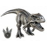 Full view with denomination detail: Tyrannosaurus rex silver coin with a footprint-shaped detail showing Cameroon’s emblem, 2026 date and 2,000 CFA francs
