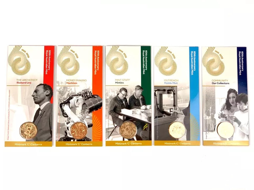 Australia 2025 $1 Royal Australia Mint 60th Anniversary' 'C' Mintmark Coin Set 5 x $1 Coins