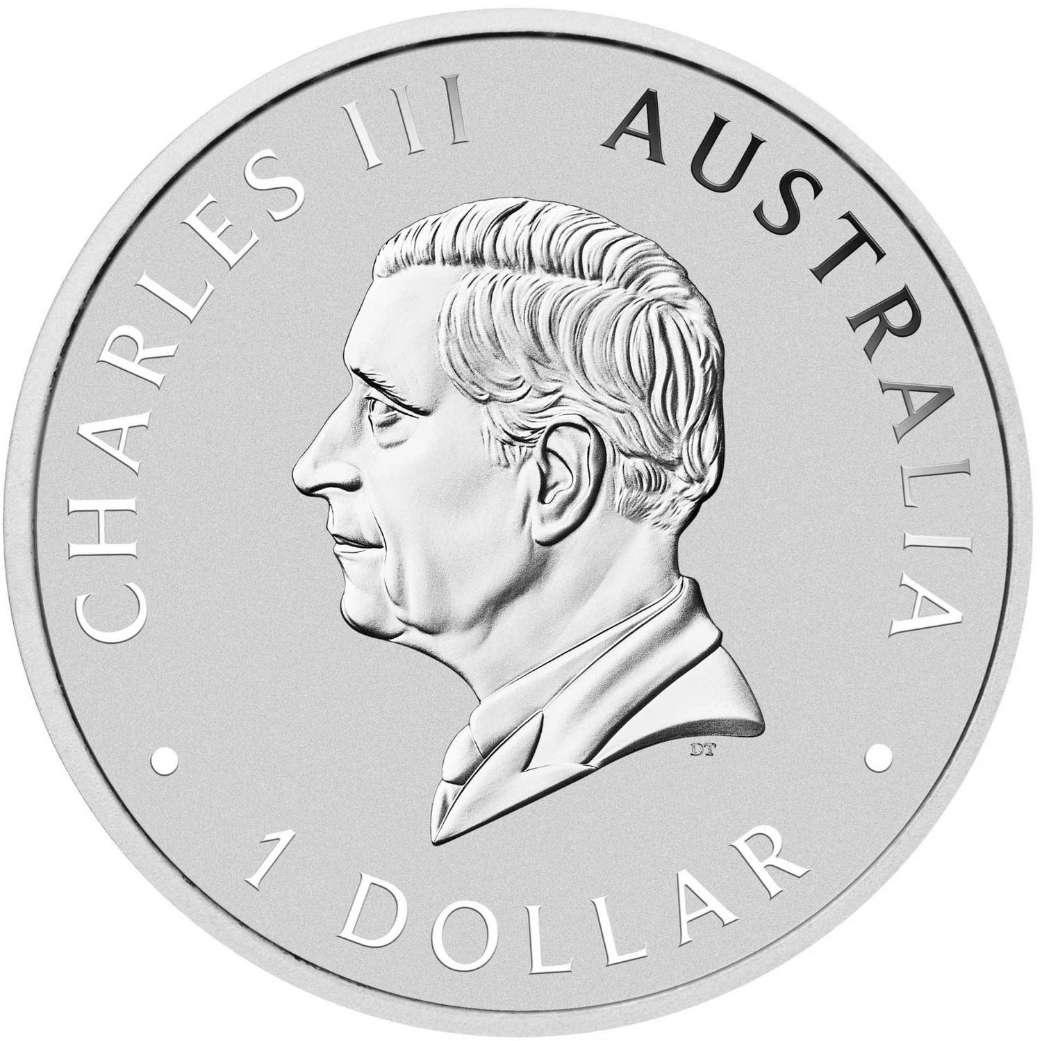 Silver coin with a profile of Charles III and 'Australia' text