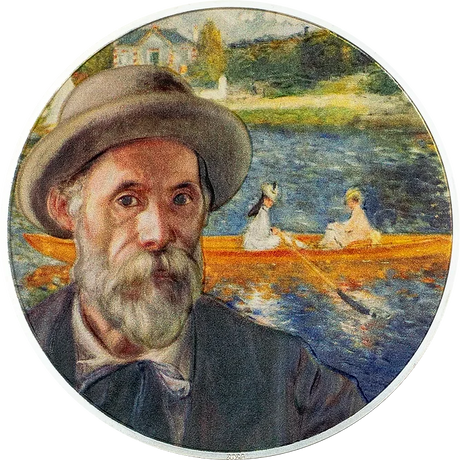 Coloured reverse pairing Renoir’s portrait with the orange rowing boat and shimmering water of The Skiff.
