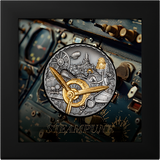 Close-up of a steampunk-themed mechanical device with intricate details.