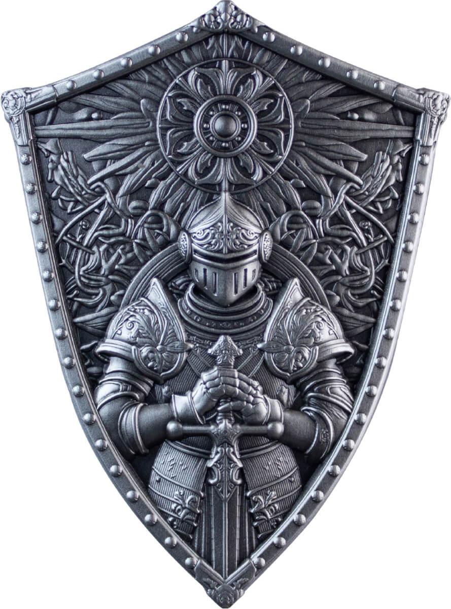 KOMSCO  South Korea 2024 The Crusader’s Shield 2 oz Silver Ultra High Relief Antiqued Stacker