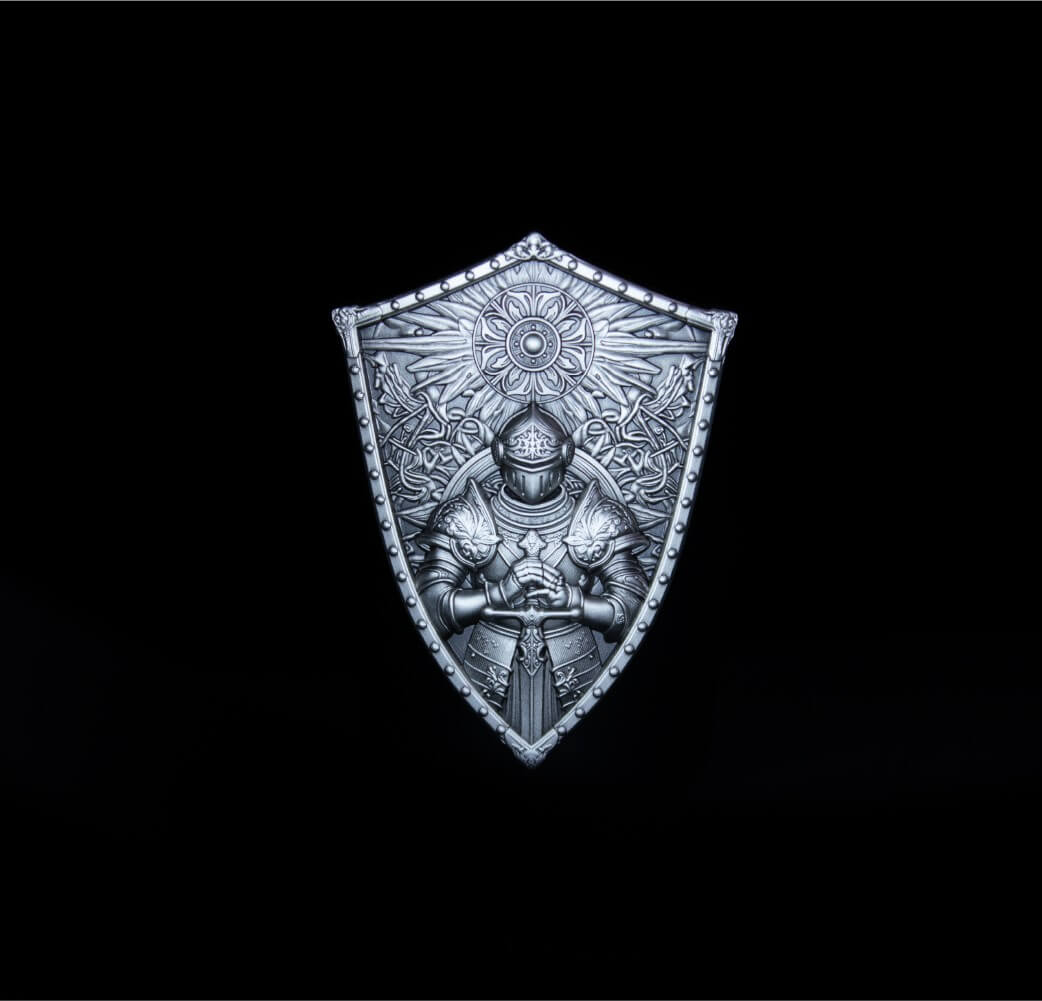 KOMSCO  South Korea 2024 The Crusader’s Shield 2 oz Silver Ultra High Relief Antiqued Stacker