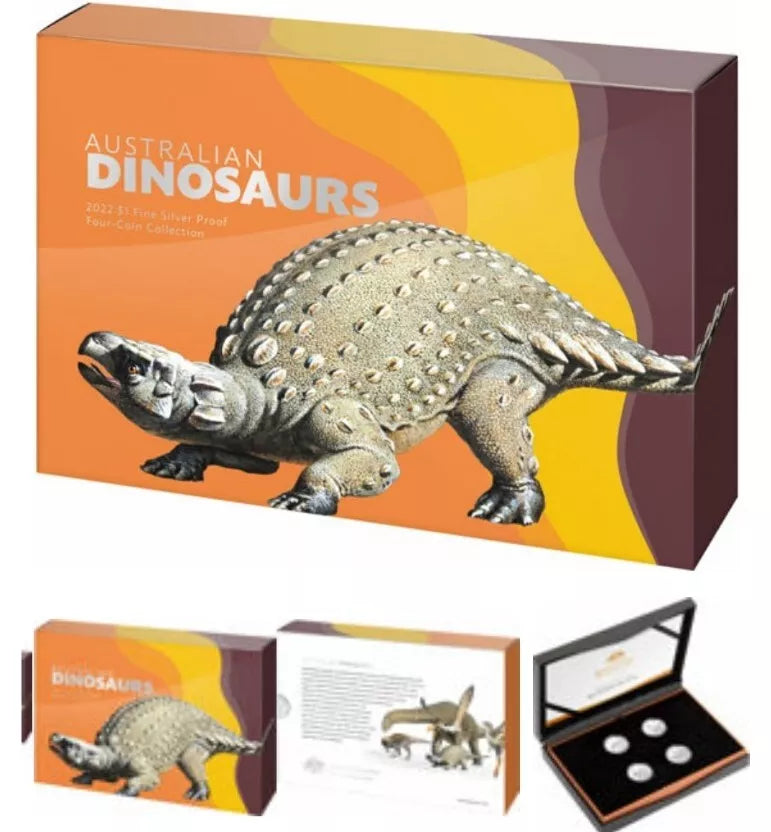 Australia 2022 $1 DINOSAURS .999 Silver Proof four-Coin Set Limited Edition of 1000