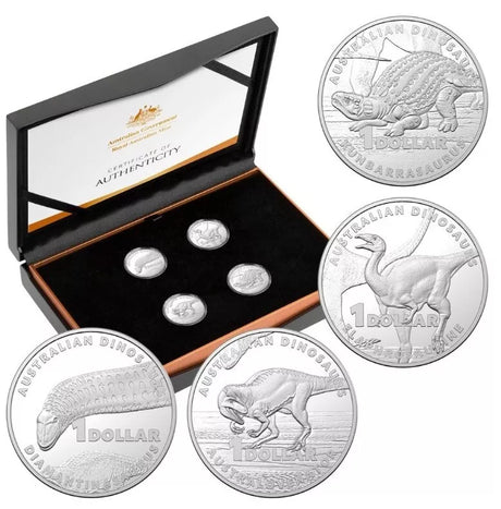 Australia 2022 $1 DINOSAURS .999 Silver Proof four-Coin Set Limited Edition of 1000