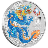 Australia 2024 Lunar Series III $1 Year of the Dragon Blue 1oz .9999 Silver Coin in Card Perth Mint
