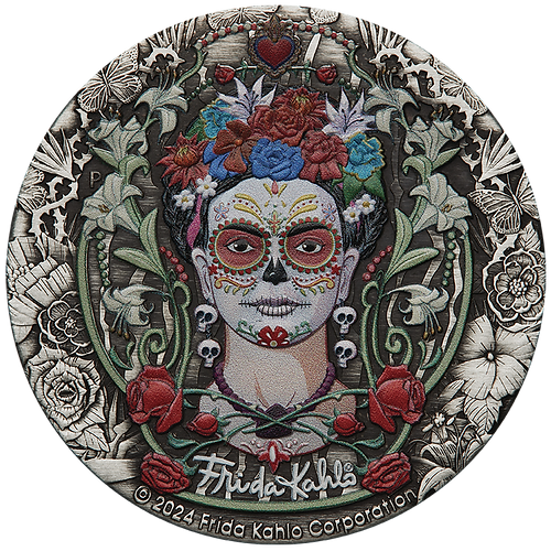 Tuvalu 2024 $2 Frida Kahlo - 2oz Silver Antiqued Coloured Coin