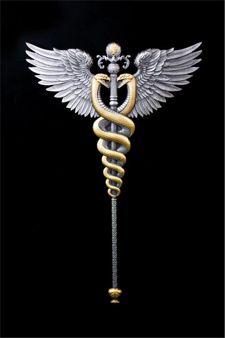 KOMSCO South Korea 2025 DIVINE WEAPONS Winged Staff 2.5 oz .999 Gilded Antiqued Silver Stacker