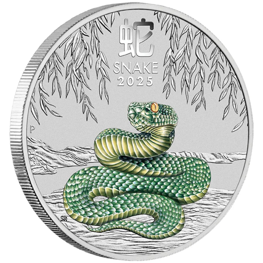 Australia 2025 $1 Year of the Snake 1oz .9999 Silver Coloured Coin in Card - Melbourne Money Expo ANDA Special