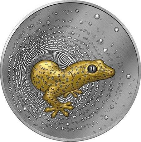 Cameroon 2023 2000 Francs CFA HERPETON GECKO Dark Gilded Ultra High Relief 2 Oz .9999 Silver Coin Reverse and Rim