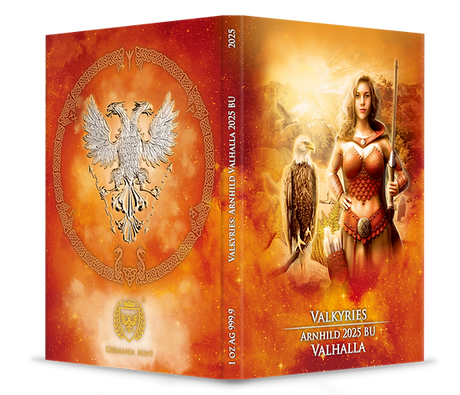 Closed illustrated Arnhild Valhalla presentation packaging with warrior and eagle artwork