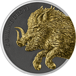Gullinbursti Geminus silver coin showing a gold-toned boar’s head and forelegs against a dark background