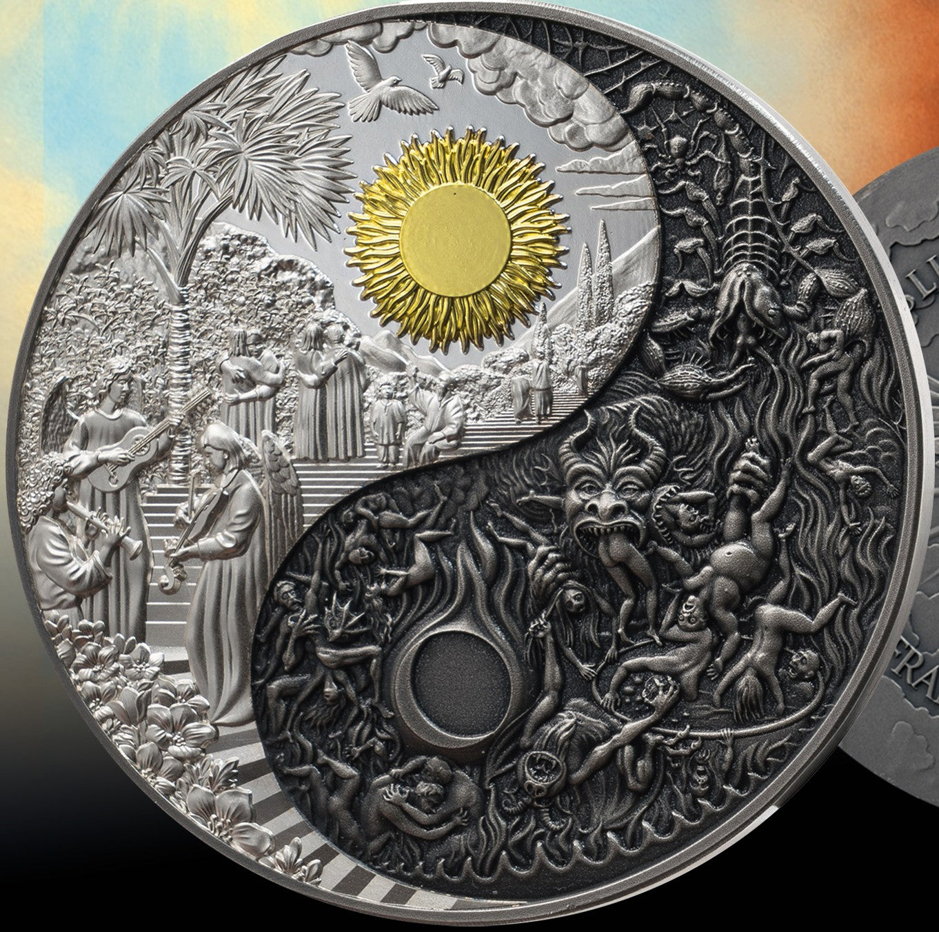 Cameroon 2026 3000 Francs CFA  VERSUS - HEAVEN & HELL 3oz Gold Plated .999 Silver obverse 2