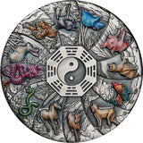 Tuvalu 2023 $5 12 Lunar Animals 5oz 99.99% Silver Antiqued Coloured Coin