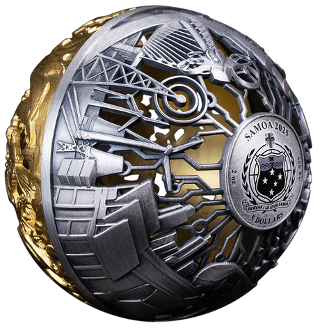Samoa 2025 $5 NATURE AND TECHNOLOGY 2 Oz .999 Antiqued Silver Filigree Spherical Coin