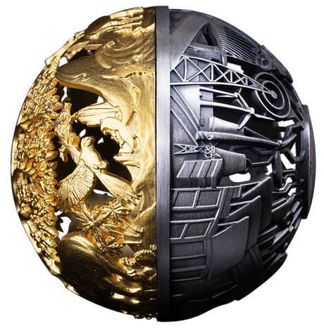 Samoa 2025 $5 NATURE AND TECHNOLOGY 2 Oz .999 Antiqued Silver Filigree Spherical Coin