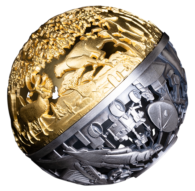 Samoa 2025 $5 NATURE AND TECHNOLOGY 2 Oz .999 Antiqued Silver Filigree Spherical Coin