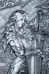 South Korea 2026 KOMSCO Legendary Warrior Women Series – Joan of Arc 1 oz .999 Silver Coin detail of St Joan's Torso and face holding Sword.