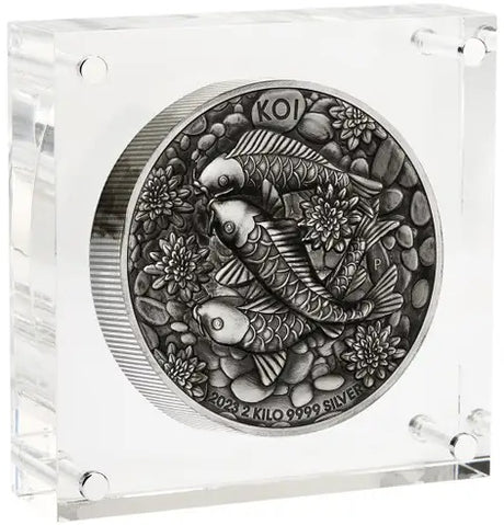 Australia  2023 $60 Koi Fish 2 Kilo 99.99% Silver Antiqued High Relief Coin