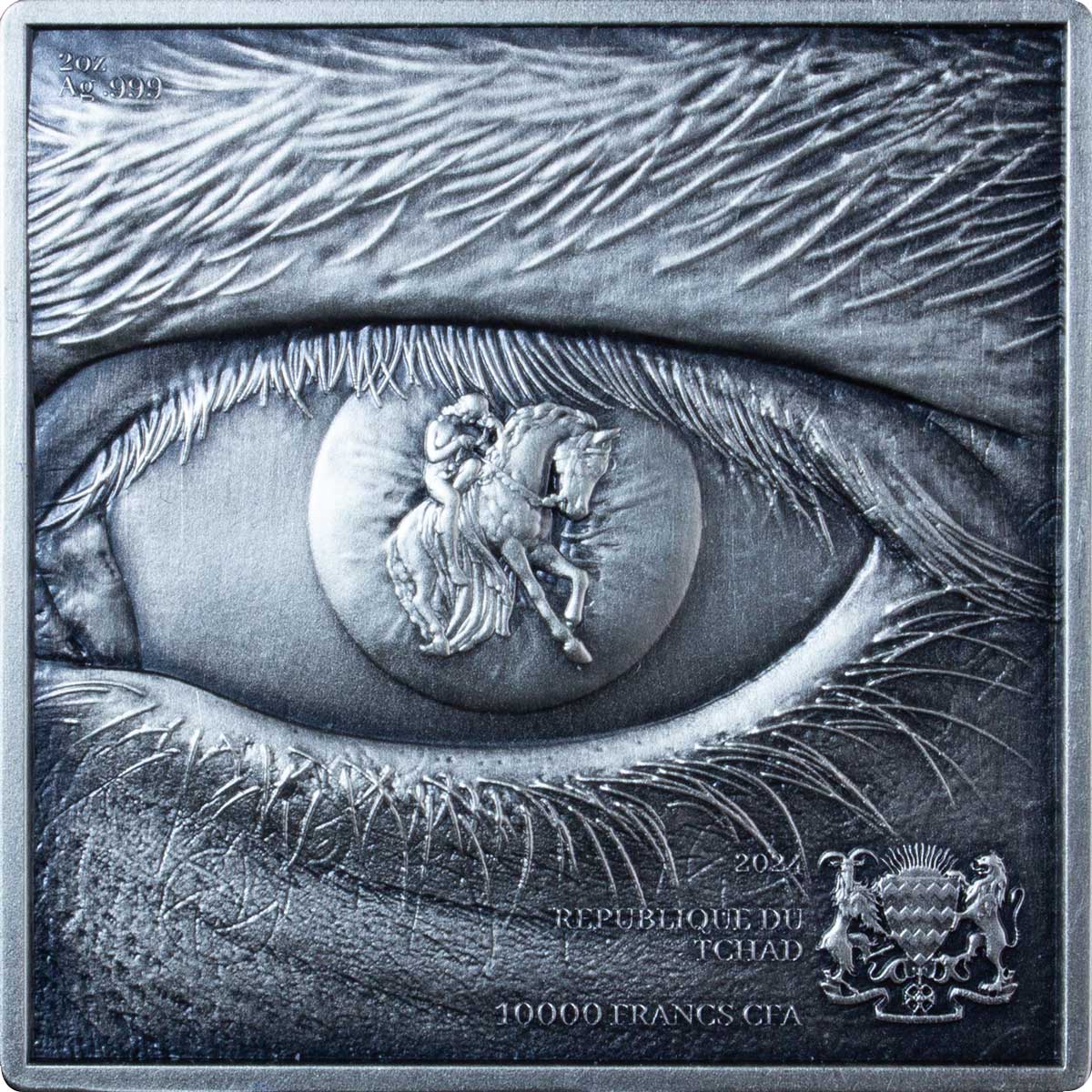 KOMSCO Chad 2024 10000 Francs CFA Lady Godiva 2 oz .999 Silver Antique Display Case & Hard Cover 999 Minted