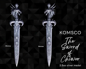 KOMSCO South Korea 2024 The Sword of Chiwoo 2.5 oz .999 Silver Antiqued Shaped Coin
