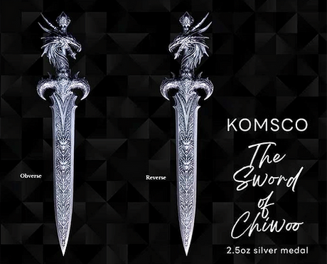 KOMSCO South Korea 2024 The Sword of Chiwoo 2.5 oz .999 Silver Antiqued Shaped Coin