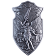 Shield of St. Uriel 2oz silver stacker showing a winged figure raising a sword beneath clouds and rays of light