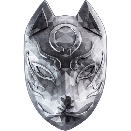 KOMSCO South Korea 2023 2023  Kitsune Japanese Traditional Mask 2oz .999 Silver Stacker Obverse