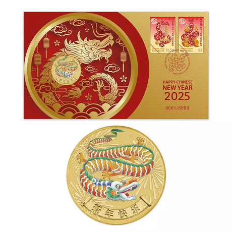 Tuvalua 2025 $1 HAPPY CHINESE NEW YEAR  Stamp and Coin Cover PNC PERTH MINT