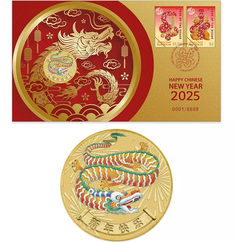 Tuvalua 2025 $1 HAPPY CHINESE NEW YEAR  Stamp and Coin Cover PNC PERTH MINT