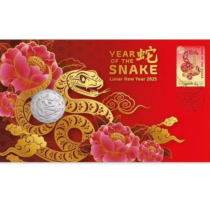 Australia 2025 50 Cents TETRADECAGON LUNAR SNAKE Stamp and Coin Cover PNC