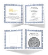 Four certificate of authenticity frames for coins on a white background
