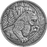 Silver coin with a lion design and 'Cavellion' text on a white background