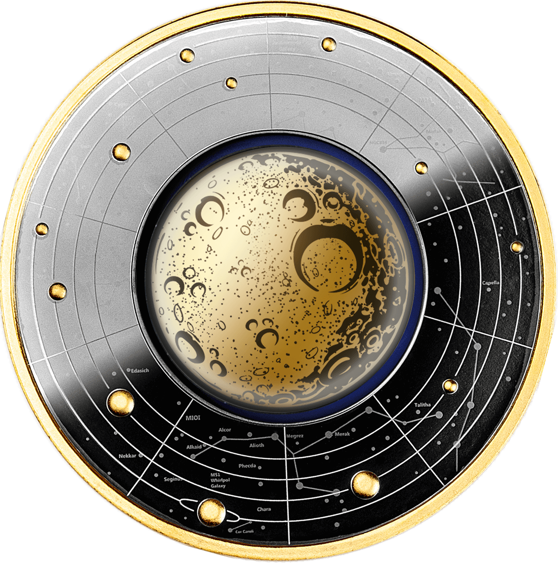 Cameroon 2023 500 Francs Silver Ruthenium Proof Coin - Solar System Series - The Moon with Magnifying Lens Coloured