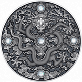 Niue 2023 $5 Chinese Dragon Art 2oz Antique Silver High Relief Coin with Jasper Stones 200 Minted