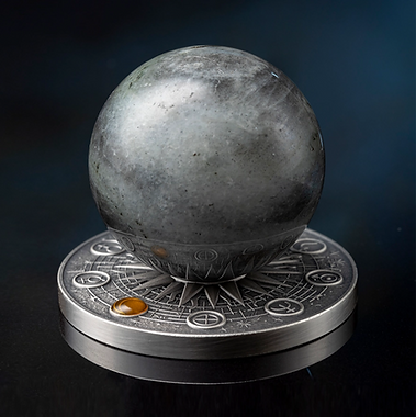 Ghana 2025 10 Cedis MOON Solar System 2 oz Antique .999 Silver Coin Stand & Removable Labradorite Moon