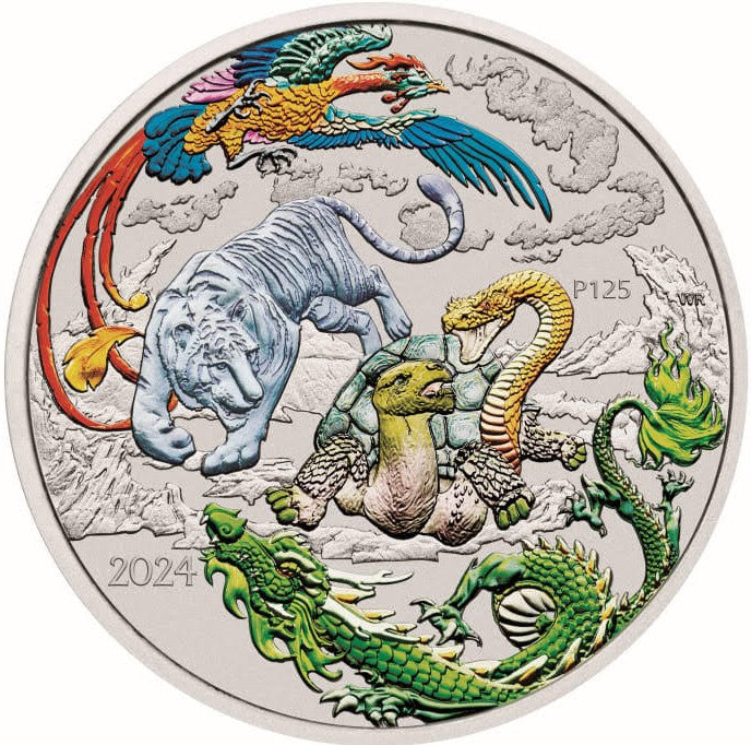 Australia 2024 $1  Chinese Myths and Legends - Four Guardians Lan 1oz.9999 Silver Carded Coloured BU Perth Mint