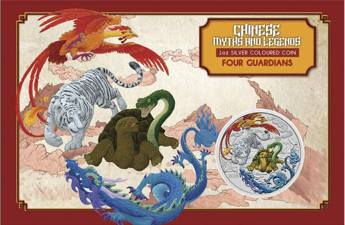 Australia 2024 $1  Chinese Myths and Legends - Four Guardians Hong 1oz .9999 Silver Carded Coloured BU Perth Mint