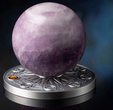 Ghana 2024 10 Cedis MERCURY Solar System 2 oz Antique Silver Coin Stand  & Removable Lepidolite Planet Mercury